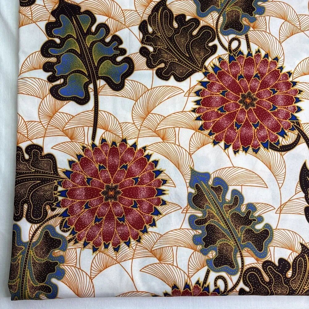 African Wax Fabric/ AA Kingdom - Green, Dark Orange, Dark  Brown Floral 46